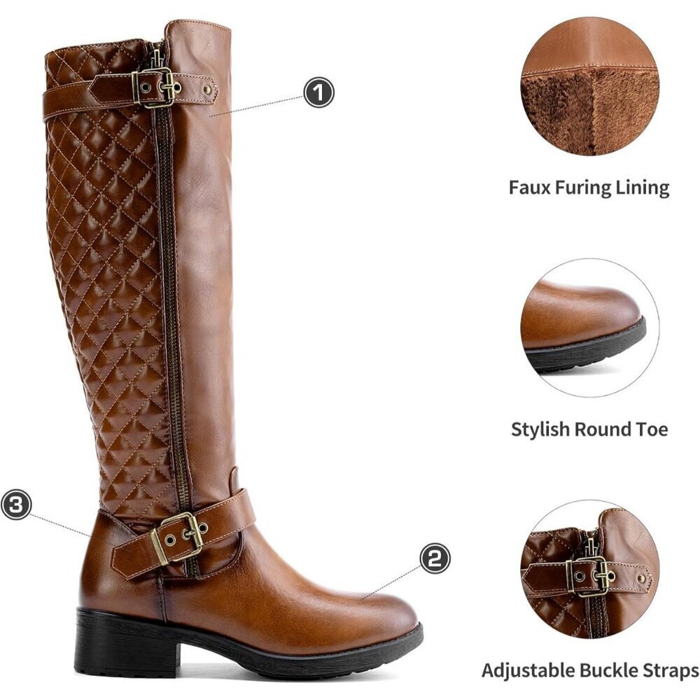 DREAM Tan PAIRDREAM PAIRS Comfortable Block Heel Side Zipper Biker Boots - Picture 3 of 8